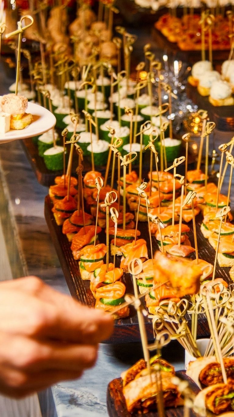 Fingerfood-Auswahl: Lachs auf Spießen