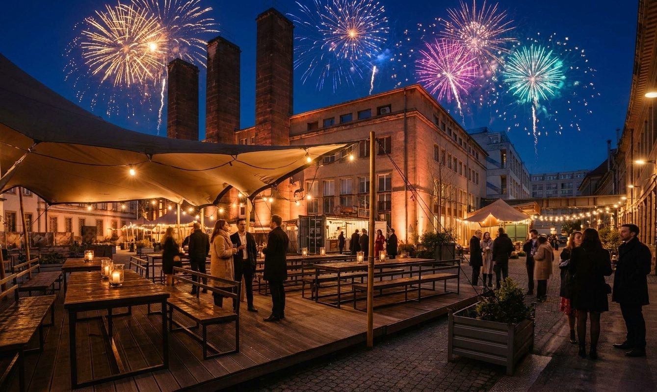 Höhenfeuerwerk im Innenhof des Spreepalais