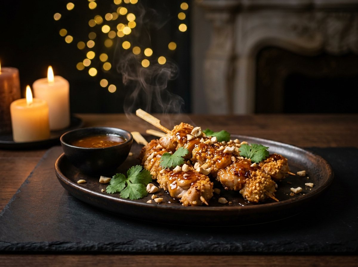 Yakitori-Hühnchenspieße im Cashewmantel mit Koriander
