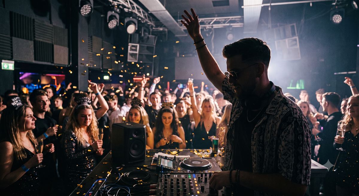 DJ auf dem Main Floor mit feiernder Menge